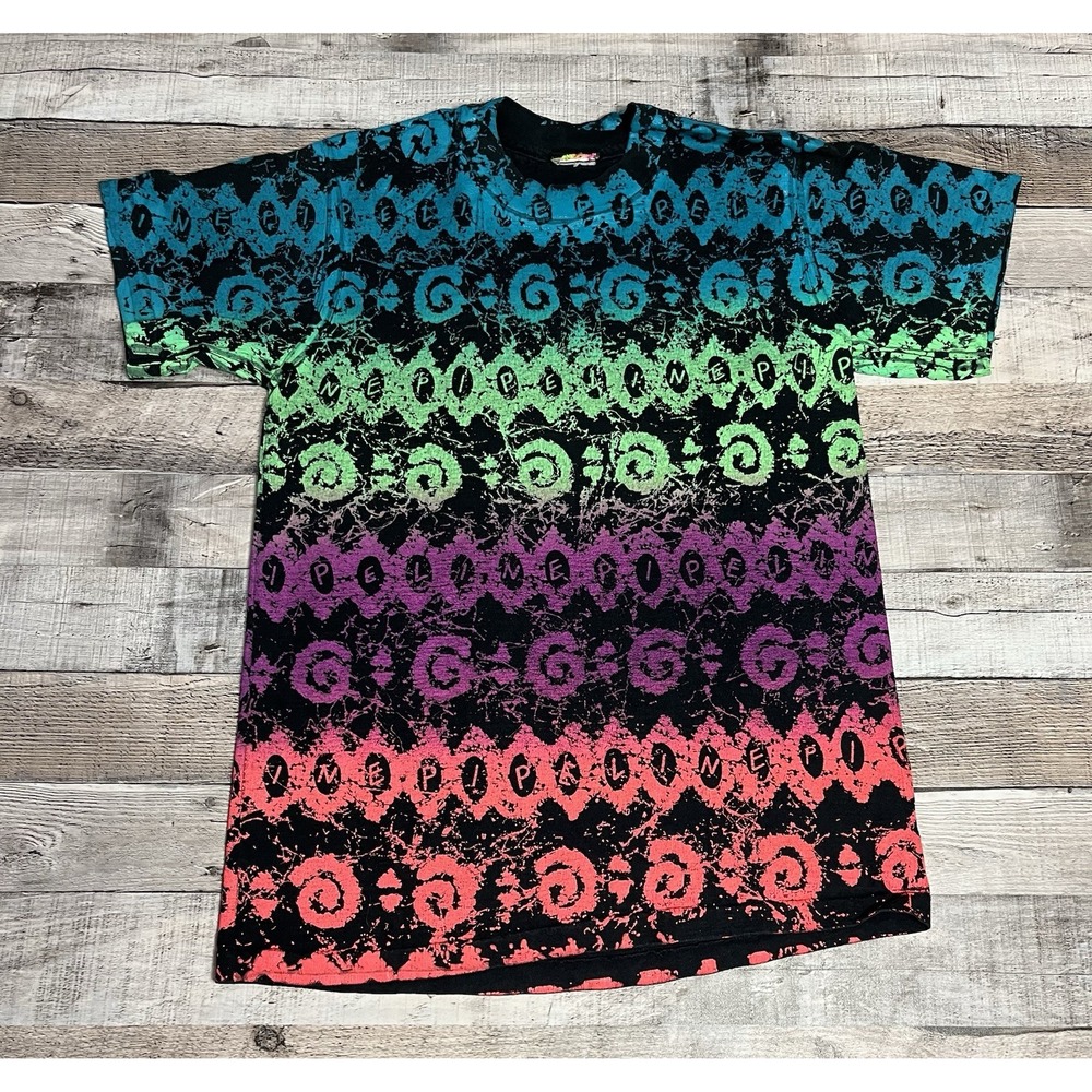 Pipeline Shirt Size Medium Black AOP Surf Tee Surfing Waves Wavy
